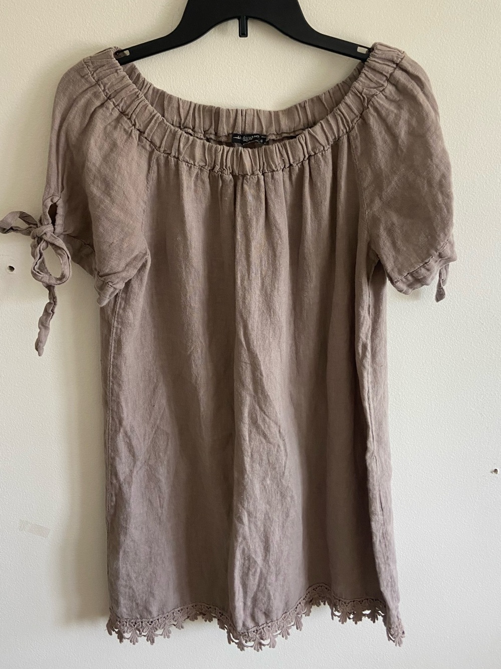 Lungo L'arno Made in Italy Boho Peasant 100% Linen Mini Dress Coastal Small